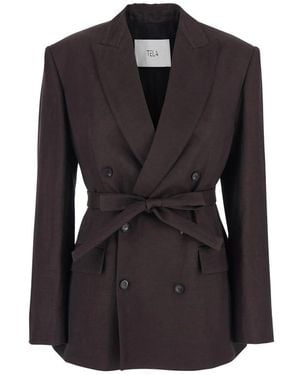 Tela Double-Breasted Belted Blazer - Black
