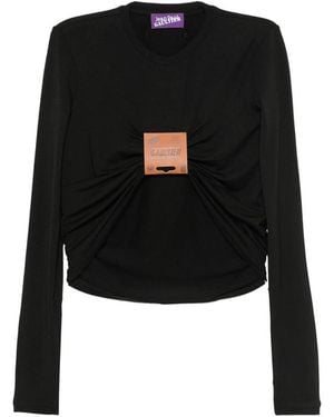 Jean Paul Gaultier Gathered Logo-Patch Top - Black