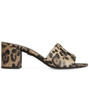 Dolce & Gabbana Leo-Print Calfskin Mules - Metallic