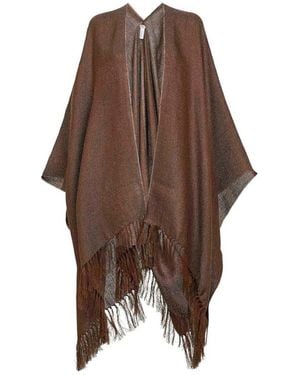 Brunello Cucinelli Fringed-Hem Poncho - Brown