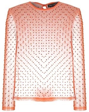 Siedres Crystal-Embellisment Sheer Blouse - Red