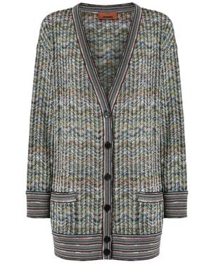 Missoni Sequin-Embellished Zigzag-Pattern Cardigan - Grey