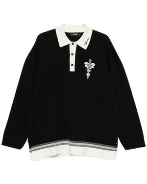Amiri Logo-Embroidered Striped-Trim Polo Shirt - Black