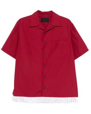 Prada Cotton Blend Fringed Bowling Shirt - Red