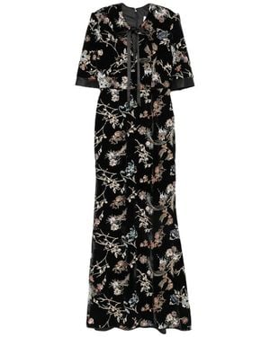 DE SANTIS Floral-Embroidered Velvet Maxi Dress - Black