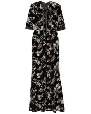 De Santis by Martin Alvarez Floral-Embroidered Velvet Maxi Dress - Black