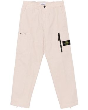 Stone Island Logo-Patch Loose-Fit Cotton Cargo Trousers - Natural