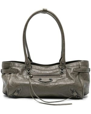 Balenciaga Leather Top-Handle Shoulder Bag - Grey