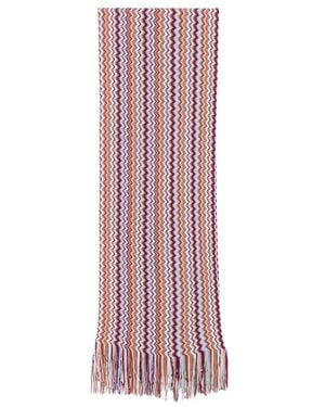 Missoni Zig-Zag Pattern Fringed Scarf - Purple