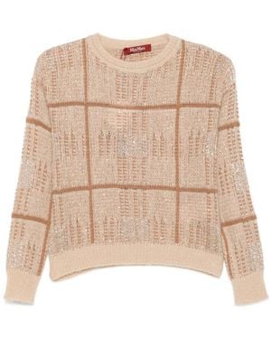 Max Mara Sequin-Embellished Checked Sweater - Natural