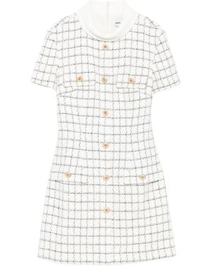 Self-Portrait Checked Button-Detailed Mini Dress - White
