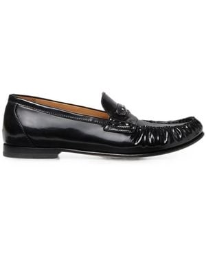 Fendi Scrunch Ruched Leather Loafers - Black