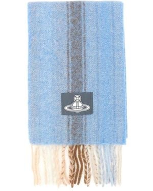 Vivienne Westwood Striped Logo-Patch Scarf - Blue