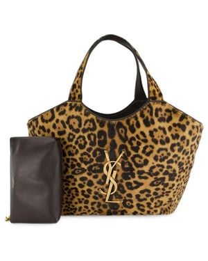 Saint Laurent Medium Icare Leopard-Print Tote Bag - Brown