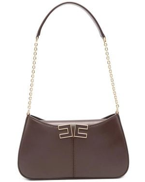 Elisabetta Franchi Logo Chain Shoulder Bag - Brown