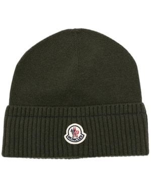 Moncler Logo-Patch Ribbed-Trim Hat - Green