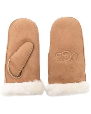 UGG Embroidered-Logo Shearling Mittens - Natural