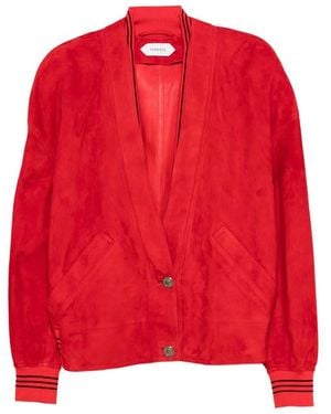 Versace Suede-Finish Striped-Trim Jacket - Red