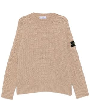 Stone Island Compass-Patch Waffle-Knit Jumper - Natural