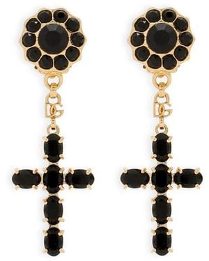 Dolce & Gabbana Cross Pendant Clip-On Earrings - Black