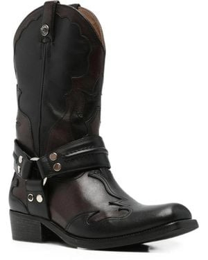 Versace Harness-Detail Embroidered Boots - Black