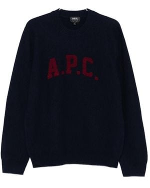A.P.C. A. P.C. Logo-Detail Crew-Neck Sweater - Blue
