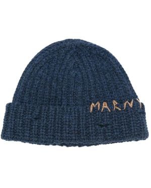 Marni Logo-Embroidered Beanie - Blue