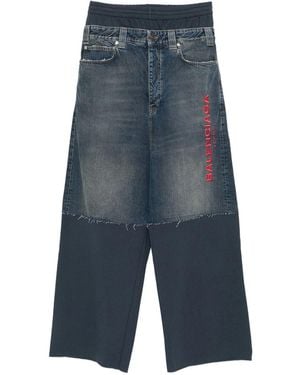 Balenciaga Embroidered-Patchwork Trousers - Blue