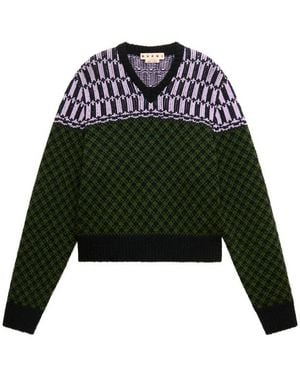 Marni Jacquard-Knit Geometric-Motif Sweater - Green