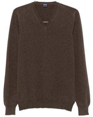 Fedeli V-Neck Ribbed-Trim Jumper - Brown