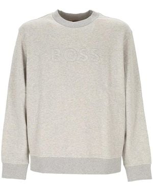 BOSS Logo-Embroidered Cotton Sweater - Gray
