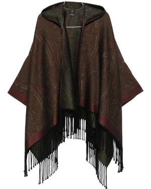 Etro Paisley-Print Hooded Poncho - Black