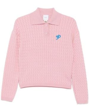 Patou Cable-Knit Polo-Collar Sweater - Pink