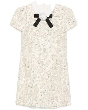 Self-Portrait Sequin-Embellished Bow-Detail Mini Dress - White