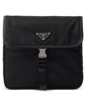 Prada Logo-Plaque Messenger Bag - Black