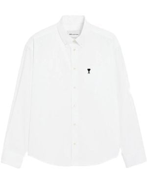 Ami Paris Boxy Cotton Shirt With Ami De Coeur - White