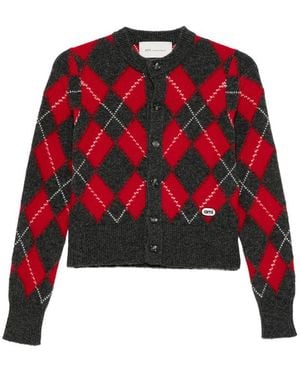 Ami Paris Argyle-Knit Cardigan - Red