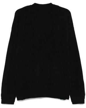 Laneus Ribbed V-Neck Sweater - Black