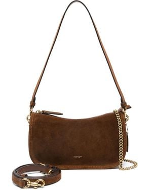 COACH Chain-Strap Suede Satchel Bag - Brown