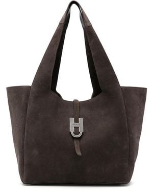 Hogan Trend Logo-Plaque Suede Tote Bag - Black