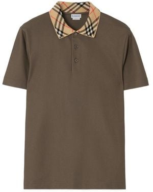 Burberry Check Collar Cotton Polo Shirt - Brown