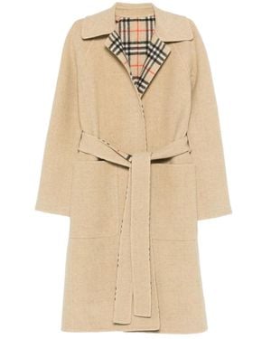 Burberry Check-Lined Belted Coat - Natural
