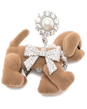 YVMIN Pave Bowknot Plush Puppy Earring - Metallic