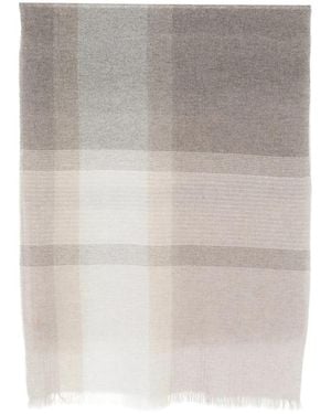 D'Aniello Egina Check-Pattern Fringed Scarf - Grey