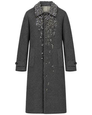 Prada Single-Breasted Mouliné Prince Of Wales Check And Embroidered Twill Coat - Gray