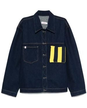 Charles Jeffrey Knitted-Patch Denim Jacket - Blue