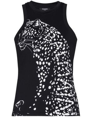 Balmain Leopard-Print Halterneck Top - Black