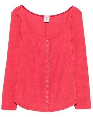 RE/DONE X Hanes Pointelle-Knit Snap-Button Top - Red