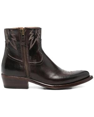 Eraldo Embroidered Leather Ankle Boots - Brown
