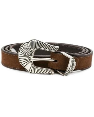 Eraldo Engraved-Buckle Suede Belt - Brown